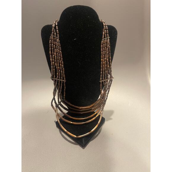 Vintage Boho Layered Stacked Noodle Beaded Copper Necklace - Picture 1 of 6